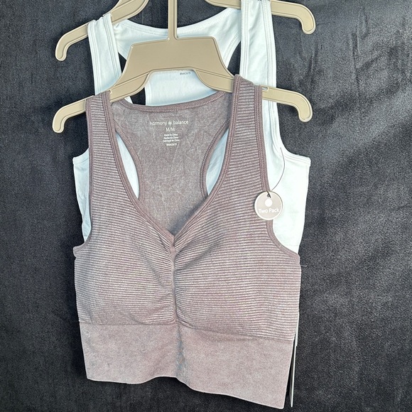 Harmony & Balance Ribbed Sports Bra - Mauve and White - Picture 4 of 14